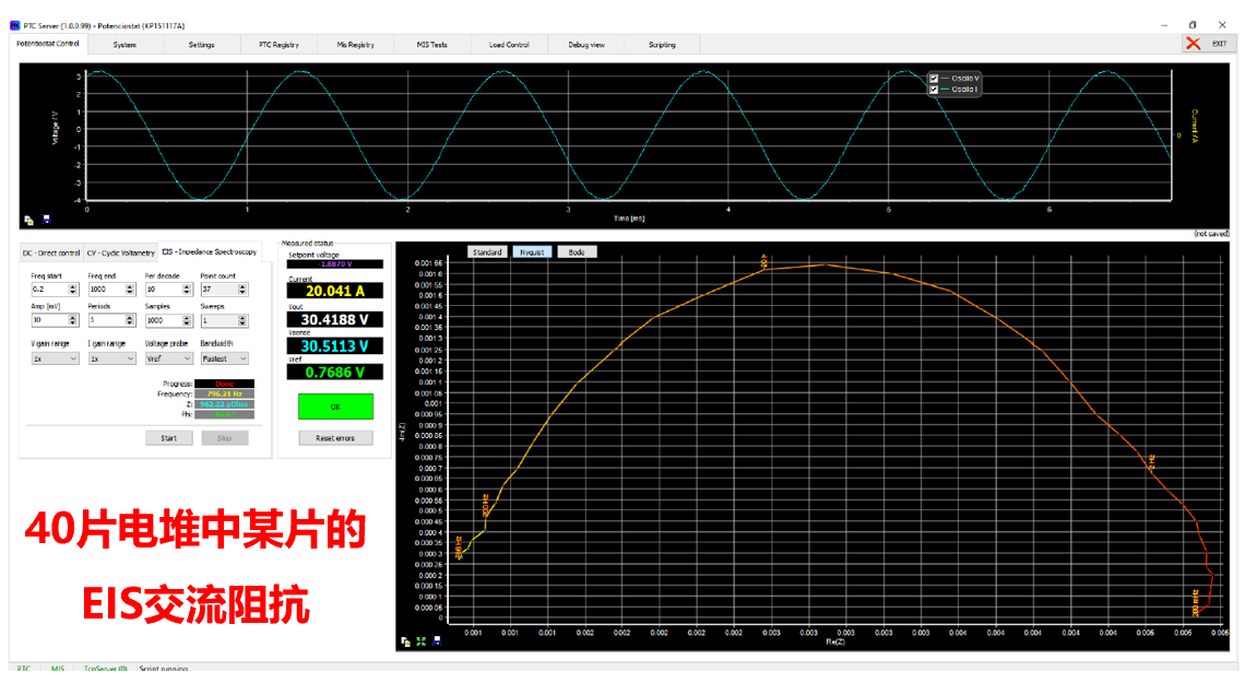 40片150cm2燃料电堆的单电池和整堆EIS交流阻抗测试(图1)